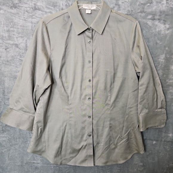 Coldwater Creek Sz 10-12 Pale green blouse 3/4 sleeve Cotton - Picture 1 of 10